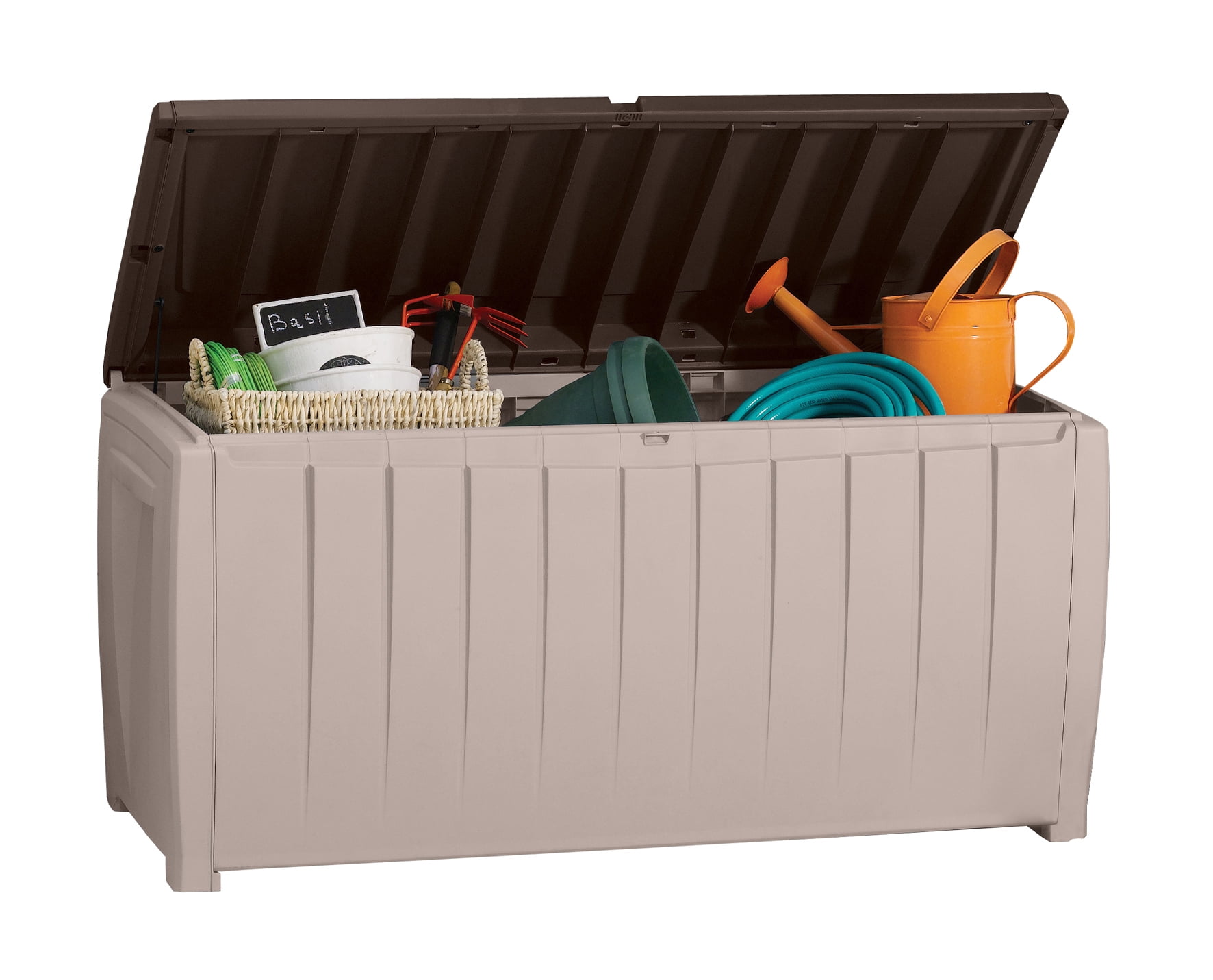 Keter Novel 90 Gallon Durable Resin Outdoor Deck Box Storage Organization, Brown