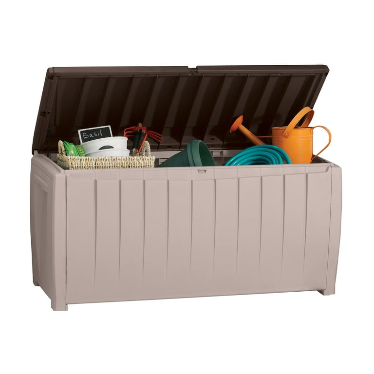 Keter ノベルデッキボックス 340L　90ガロン Keter, Outdoor Deck Storage Bench, 90 Gallon, Resin Brown