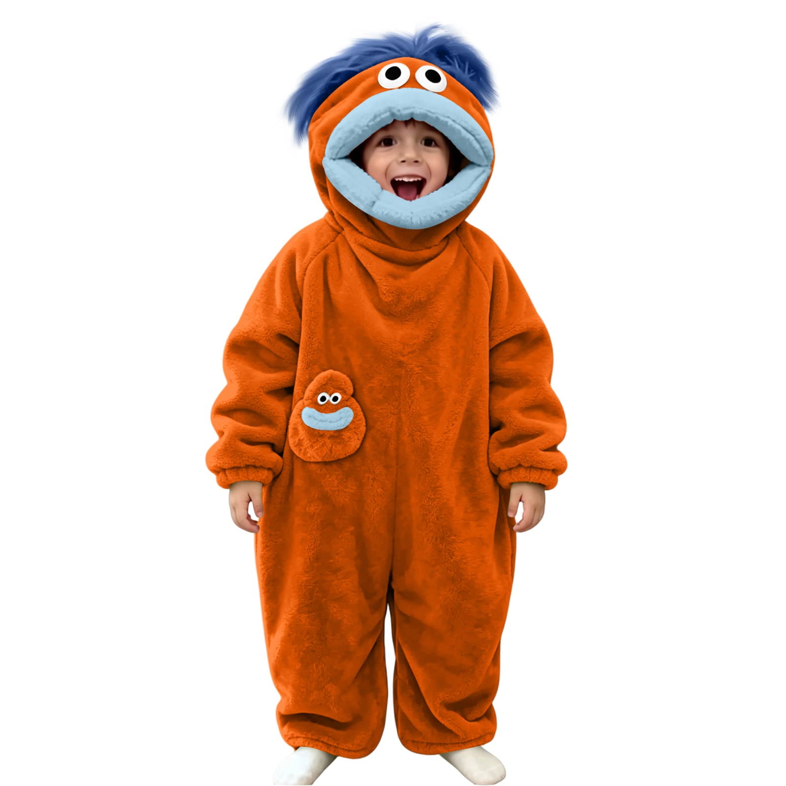 AHMOMEI Big Mouth Monster Frog Pajamas for Teens Funny Onesies with Shoes and Comb Funny Jumpsuits Plush Outfits for Party & Loungewear(Orange 120)