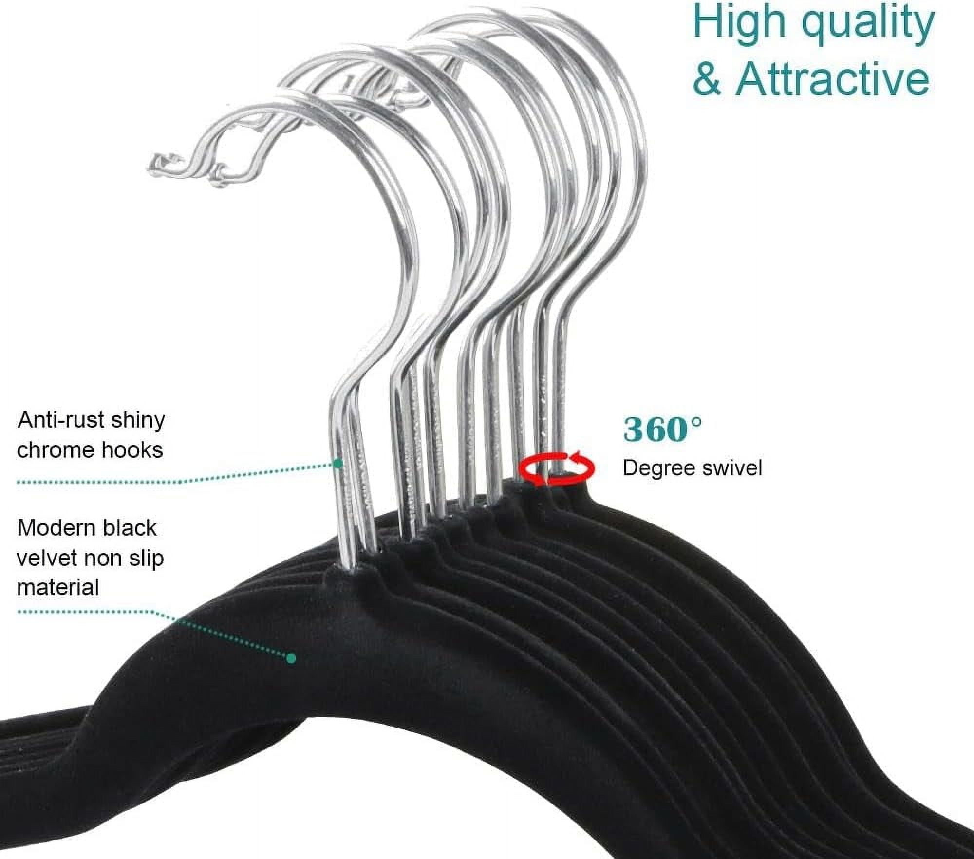 CHTER 100 Pack Non Slip Velvet Hangers Heavy Duty Flocked Coat Suit Hangers Space Saving Clothes Racks with 360° Swivel Hook, Black