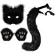 thumbnail image 1 of Faux Fur Fox Tail Cat Wolf Cosplay Costume Set Plush Mask Fluffy Paw Gloves Halloween Christmas, 1 of 5