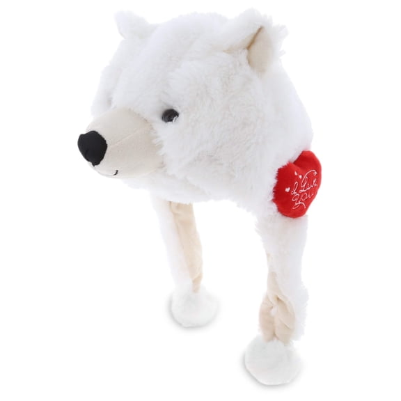 DolliBu I Love You Heart Polar Bear Plush Hat - 16 inches