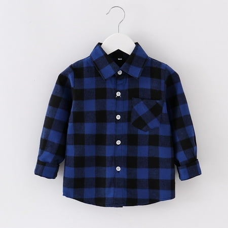 

Plaid Shirts for Boys Juebong Toddler Shirt Jacket Plaid Long Sleeve Lapel Button Jacket Kids Boys Girls Shirts Coats Fall Tops Blue 3-4 Years
