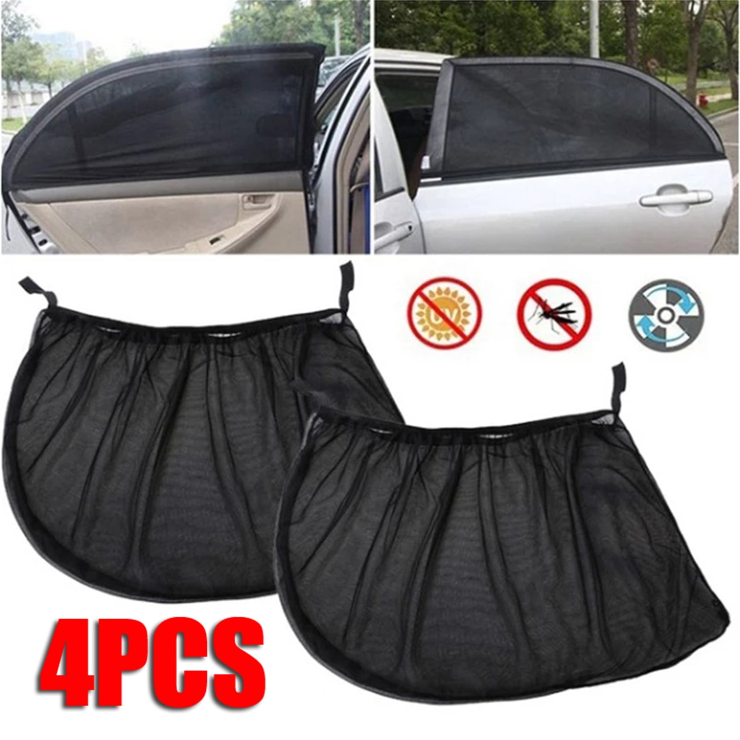 4pcs Car Window Uv Protection Sun Shade Mesh Front Rear