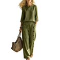 thumbnail image 2 of Stralyhd 2 Piece Womens Lounge Set Summer Loose Set Casual Cotton Long Outfits Vacation Matching Set with Pockets Army Green M, 2 of 3