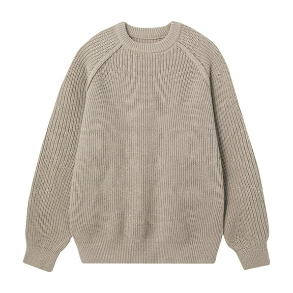 GigrtiJin Men Oversized Round Neck Sweater Winter Long Sleeve Thick Solid Color Sweaters Vintage Casual Sweater Tops