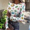 thumbnail image 2 of ASDFVBKG Women's Easter Blouse Casual Crew Neck Basic Long Sleeve Slim Fitted T-Shirts Ribbed Knit Bunny Rabbit Graphic Soft Tees Multicolor 2XL, 2 of 6