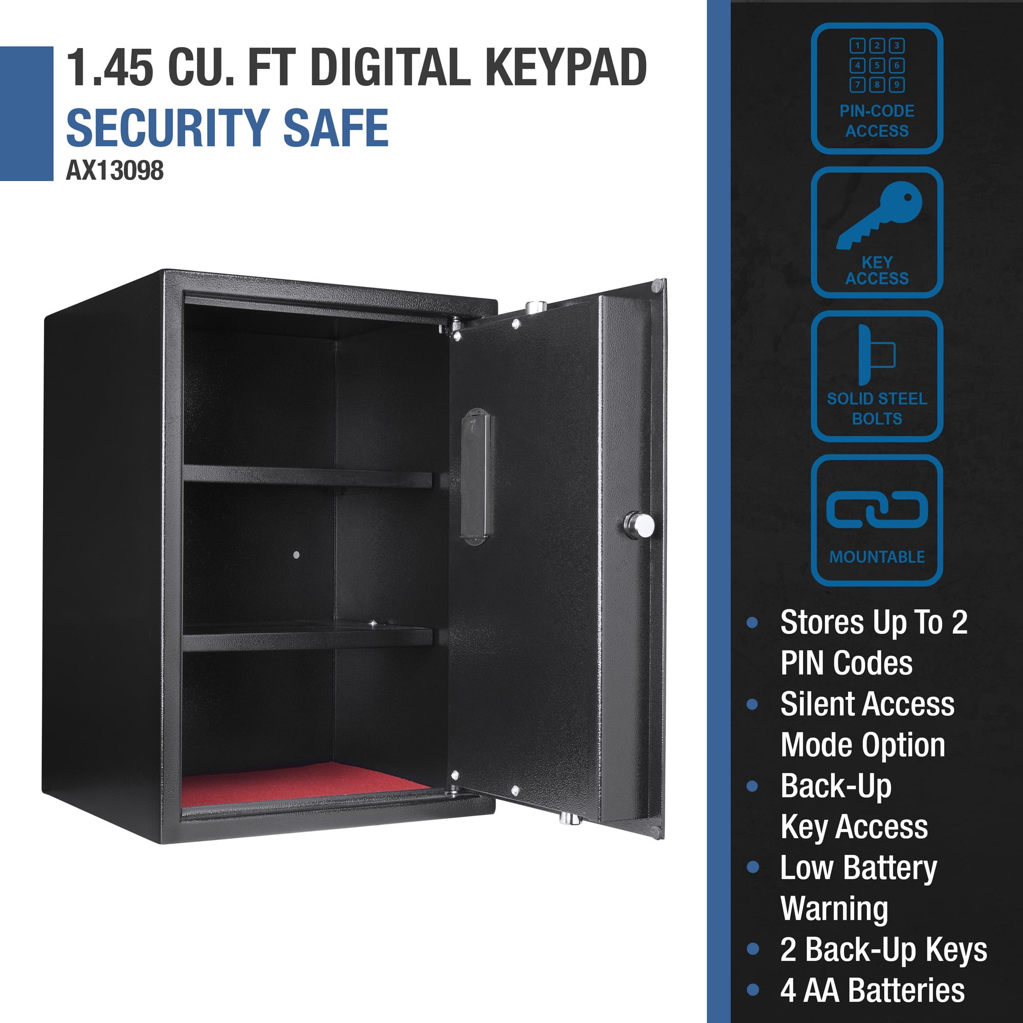 Large Digital Keypad Safe, 1.45 Cubic Ft Black