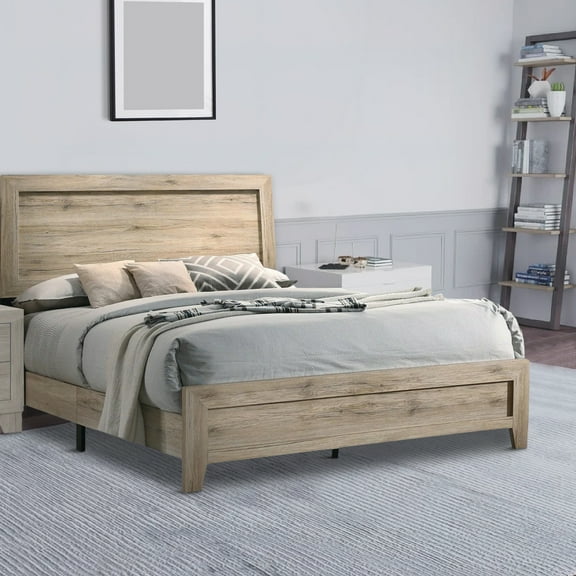 Wooden Eastern King Bed with Grains and Knots, Natural Brown