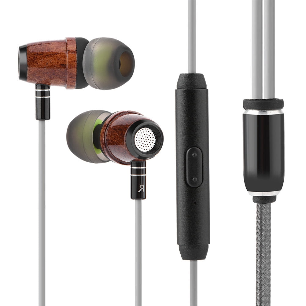 Wired Headphone Wood Earphone Bass HiFi Earbuds In-ear Headset