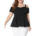 thumbnail image 2 of Unique Bargains Women's Plus Size Off Shoulder Peplum Summer High Waist Top 1X Black, 2 of 7