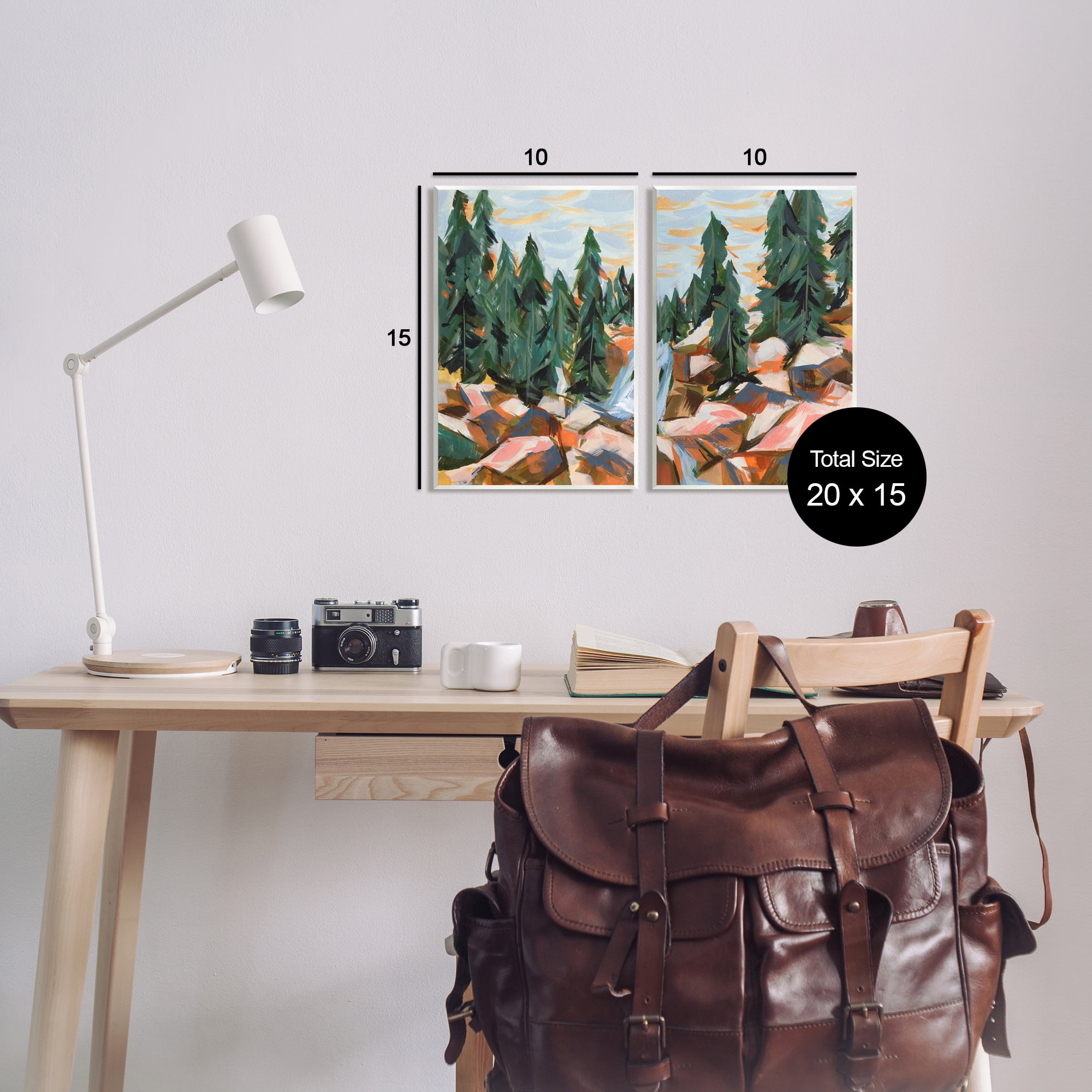 Stupell Geometric Abstract Forest Foliage Landscape Landscape Painting Wall Plaque Unframed Art Print Wall Art, Set of 2