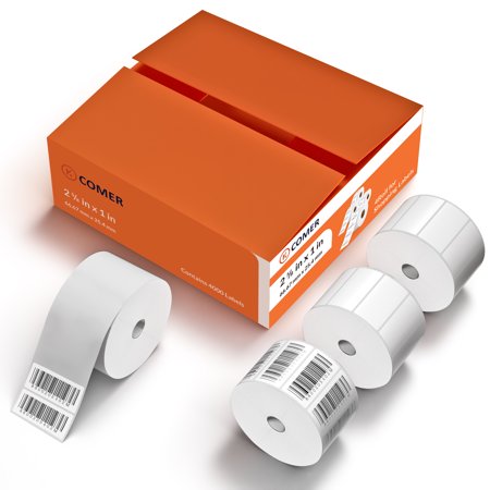 K Comer 1'' X 2 5/8'' Direct Thermal Shipping Labels Stickers for UPC Barcodes 4 Rolls, 8000 Labels