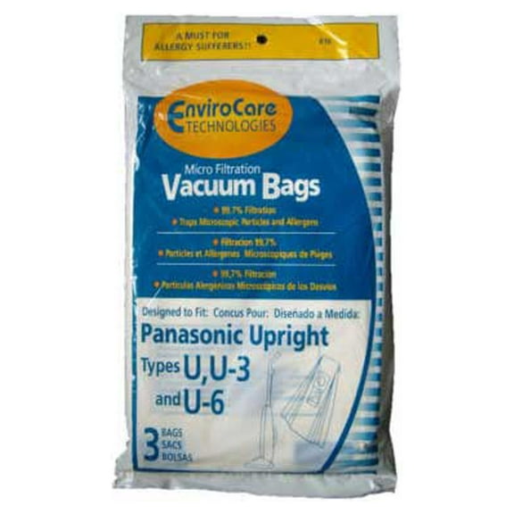 15 Panasonic Microfiltration Vacuum Cleaner Bags Style U3, U, and U6 - 15 Total Bags