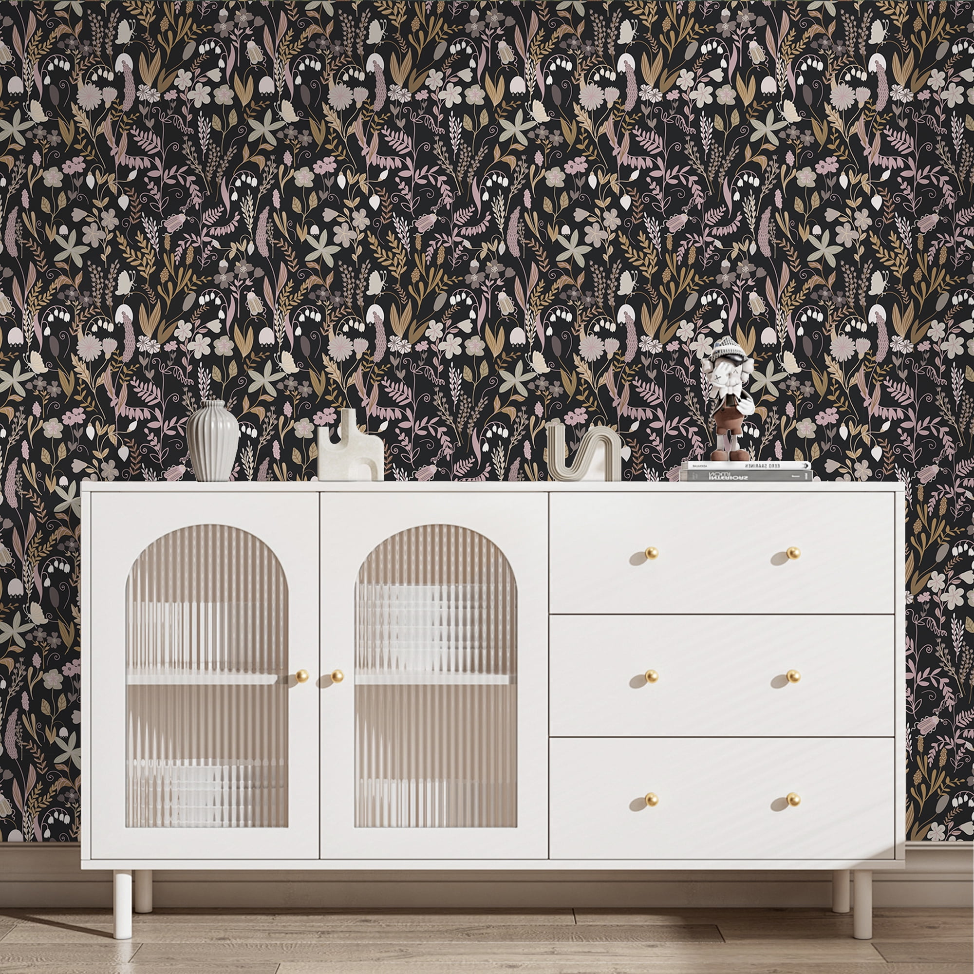 (3 pack) UMIGGEE Peel and Stick Wallpaper 17.7" x 118" Black Floral Self Adhesive Removable Wallpaper Peel and Stick for Home Bedroom Cabinets Thicken