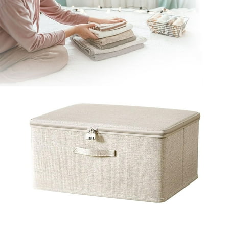 Souew Lockable Bag Storage Organizer Lockable Storage Box Organizer Bag Bins Case Foldable Fabric Box with Handles Storage Box with Lid for Clothes Clothes Storage - S