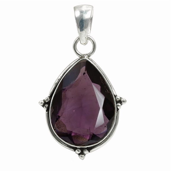 SATYAVIE JEWELLERY 925 Sterling Silver Amethyst Pendant - Elegant Pear-Shaped Gemstone Handmade Oxidized Pendant - Luxury Jewelry for Women