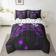 thumbnail image 2 of Gaming King Bed in a Bag Teens Game Bedding Set, Gamer Comforter Set Game Bedroom Decor,Glowing Neon Gamepad Fitted Sheet Geometric Reversible Flat Sheet,Purple 7 Piece, 2 of 6