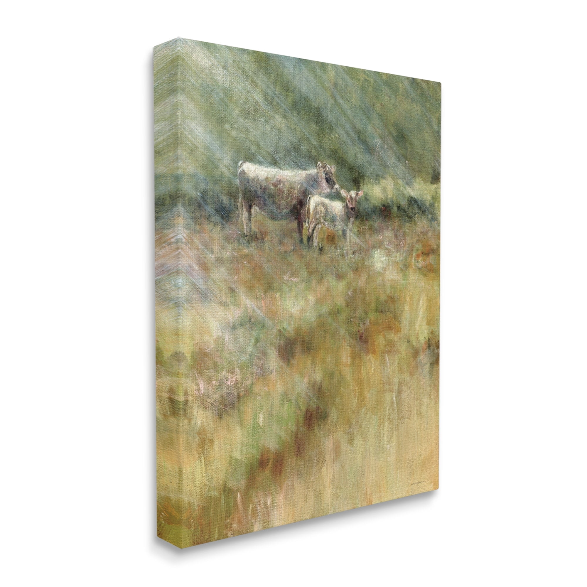 Stupell Sunlit Cattle Grazing Field Landscape Painting Gallery Wrapped Canvas Print Wall Art