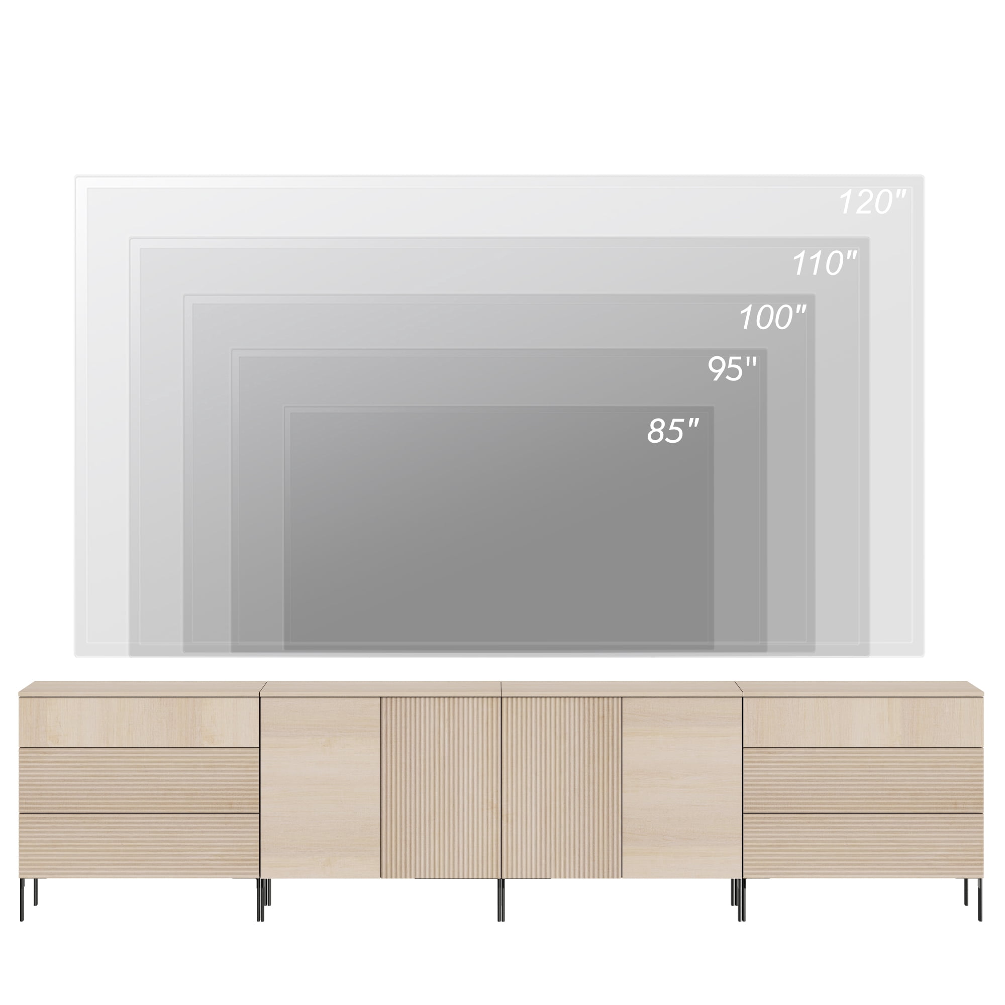 WAMPAT 126" 6 Drawer Dresser with 4 Door Storage Cabinets, Modern Fluted Wood Dresser, Push-to-Open Organizer with Adjustable Shelves for Bedroom, Living Room, Entryway