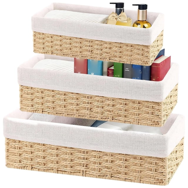 Juego de Canastas Organizadoras, 3 Piezas Canastas para Baño, Juego de Cestas de Almacenamiento, Cestas Tejida a Mano para Hogar, Baño y Entrada (Beige)