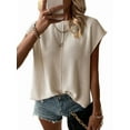 thumbnail image 2 of Womens Cap Sleeve Tops Casual Crew Neck Loose Fit Knit Light-Weight Sweater Pullover Top S, 2 of 9