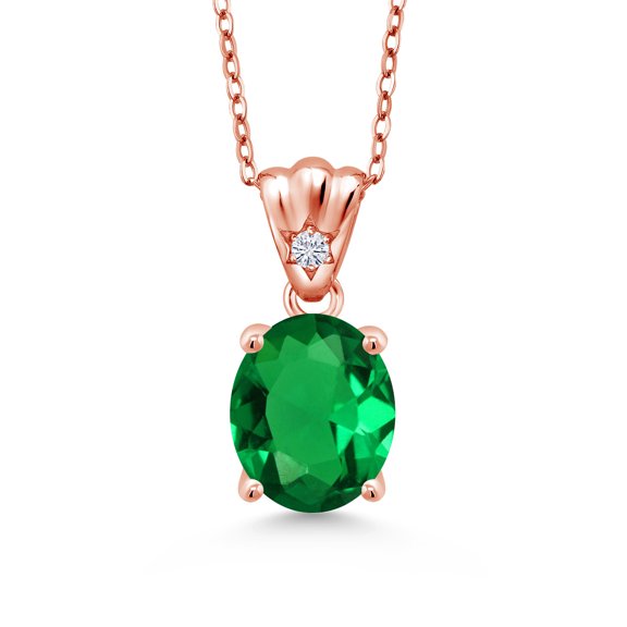 Gem Stone King 2.79 Ct Green Nano Emerald E-F Lab Grown Diamond 18K Rose Gold Plated Silver Pendant