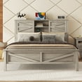thumbnail image 2 of GINOST Farmhouse Platform Bed with Double Sliding Barn Door, Queen Size Rustic Wood Bed with Charging Station, Wood Slats Support, Antique Gray, 2 of 15