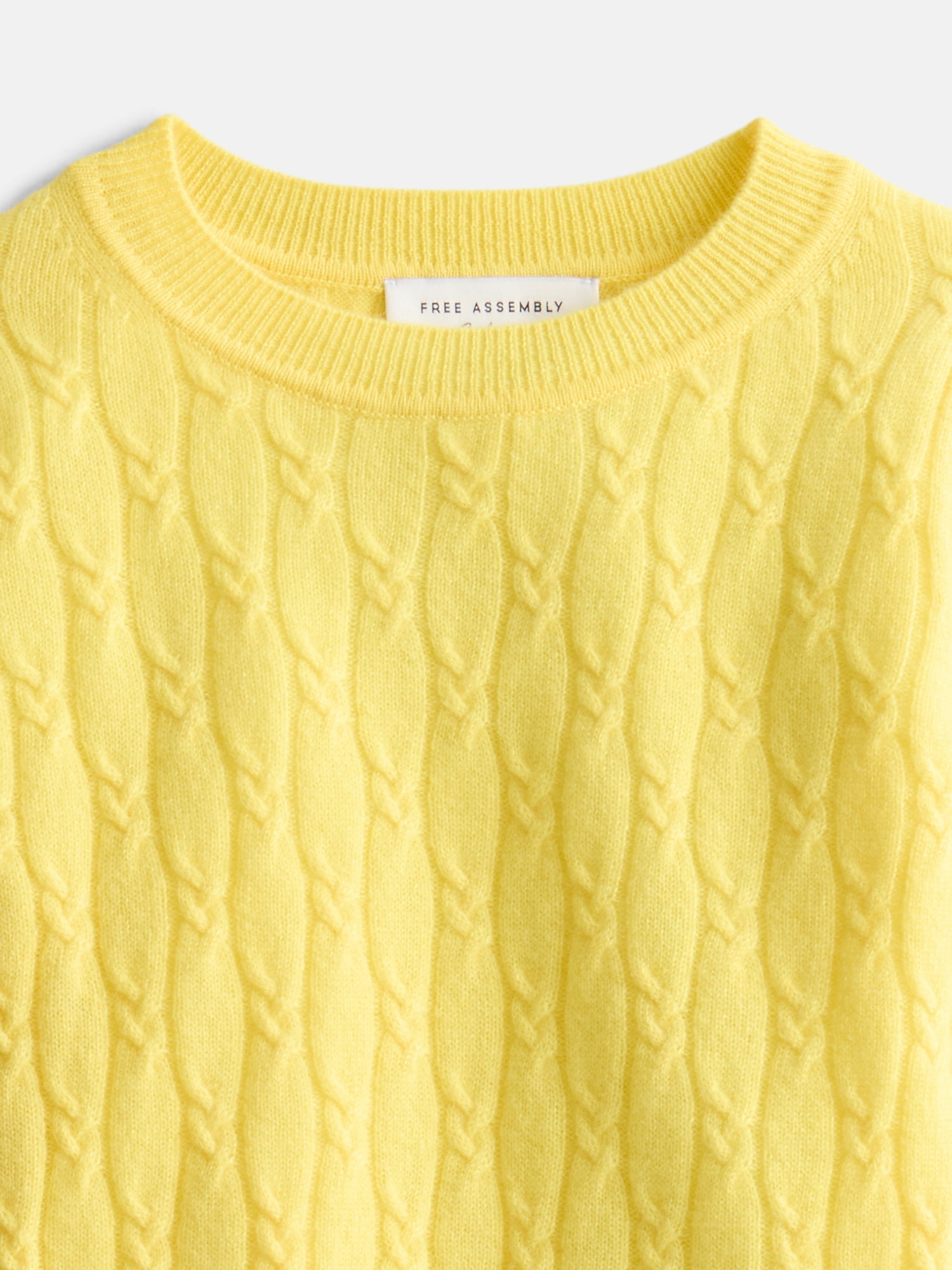 Free Assembly Toddler and Kids Cable Knit Cashmere Sweater with Puff Sleeves, Sizes 2T-5T and 6-12