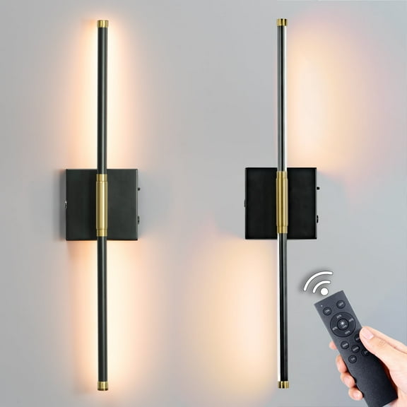 URLIGHTS Battery Operated Wall Sconce Set of 2,Wireless Magnetic Wall Light with 3 Color Lighting,Remote Control Touch Button,28 Inch Metal Wall Lamp for Bedroom,Living Room