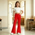 thumbnail image 6 of WhouRiu Girls Casual Flared Pants Fashion Solid Color Rigid Waist Trousers With Pockets Kids Back To School Comfortable Everyday Wear,9-10 Years, 6 of 7