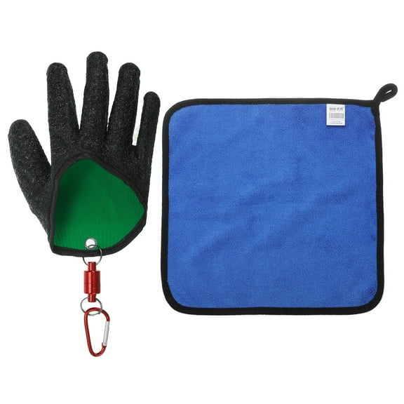 Uxcell Fishing Gloves with Alloy Magnet Release Towel Fisherman Professional Puncture Resistant Gloves, Black(Right)