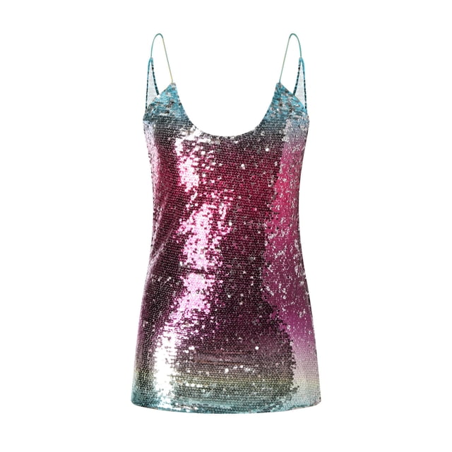 Vestido con escote en V de lentejuelas sexy sin mangas de color sólido a la moda para mujer Fridja hjkh6426