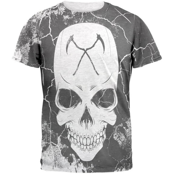 Grim Reaper Skull Distressed Mens T Shirt Heather White MD