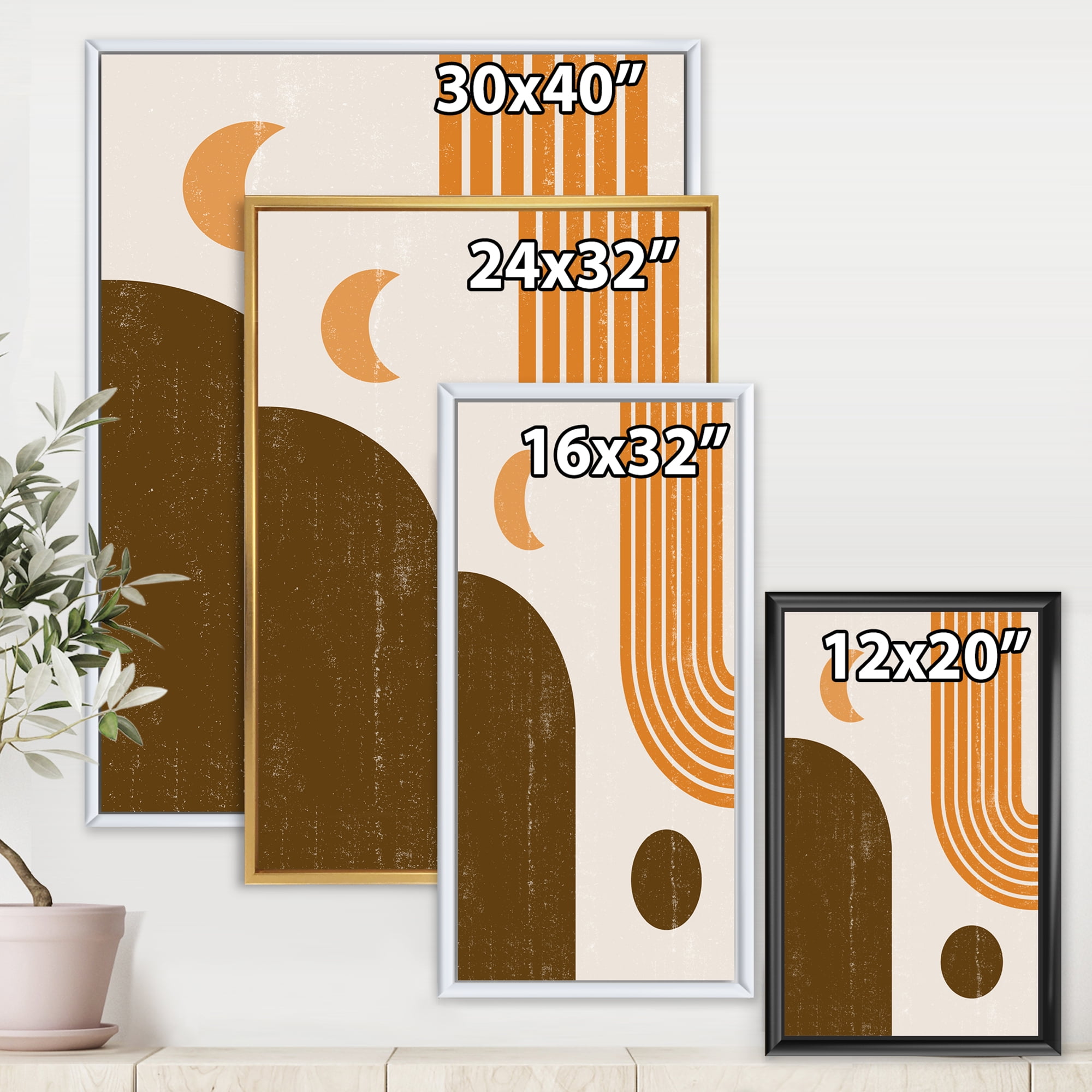 Designart 'Rainbow In Earth Tones Abstract Geometric Art' Modern Framed Canvas Wall Art Print