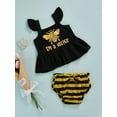 thumbnail image 4 of Seyurigaoka Newborn Girl Fly Sleeve Tank Top + Briefs, Bee Letter Horizontal Stripe Print Bow Decoration Summer Clothing, 4 of 8
