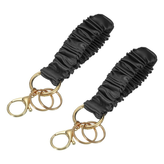 Uxcell 2Pcs Keychain Wristlet, Stretchy Lanyard Bracelet Scrunchie Keychain, Elastic Wristlet Car Key Chain with Detachable Rings and Buckles Anti-Loss Phone Chain for Women, Black