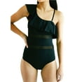 thumbnail image 5 of Women’s Ruffle One Shoulder Swimsuits One Piece Tummy Control Bathing Suit, Black, 5 of 7