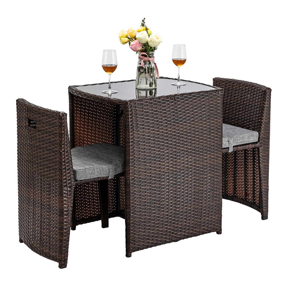 3-Piece Rattan Wicker Patio Table Set, URHOMEPRO Outdoor Bistro