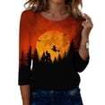 thumbnail image 2 of Domuza Womens Halloween Shirts Fall Casual Crew Neck Three-Quarter Sleeve T-Shirts Horror Novelty Print Vintage Pullover Halloween Costumes-D XL, 2 of 6