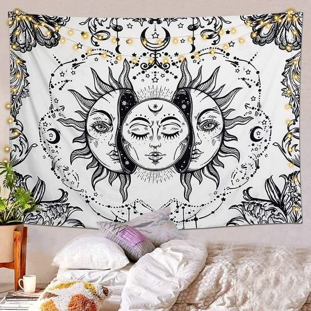 Tarot Tapestry Psychedelic Sun And Moon Tapestry Mandala Cloth Wall Cloth Black And White Tapestry Wall Hanging Tapestry M 148x200cm Walmart