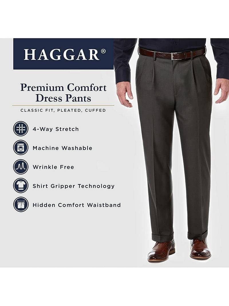 Haggar Men's Premium Comfort Classic Fit Pleat Front Pant Reg. and Big &  Tall Sizes Standard 38W x 34L Black - Walmart.com
