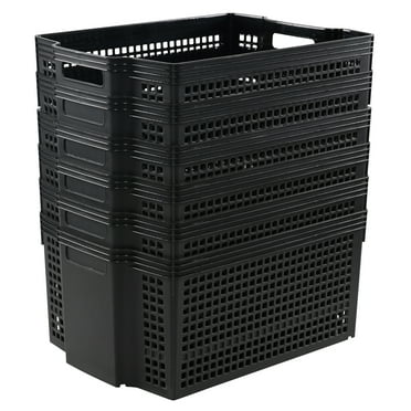 Obstnny Plastic Stacking Storage Baskets, Black Plastic Baskets for Organizing, 6-Pack