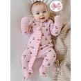 thumbnail image 4 of BemeyourBBs Preemie Newborn Baby Girl Fall Winter Spring Clothes Infant Baby Girls Footied Romper Cherry Print Long Sleeve Zip Up Round Neck Ruffled Footed Jumpsuit with Headband, 4 of 9