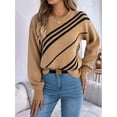 thumbnail image 5 of Women'S Casual Striped Round Neck Lantern Long Sleeve Pullover Sweater Khaki XL, 5 of 9