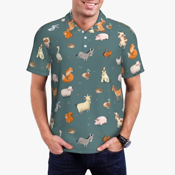 Fotbe Farm Animal Camiseta Polo de Golf para Hombre con Estampado – Camisa Deportiva Transpirable con Cuello Abotonado-X-Large