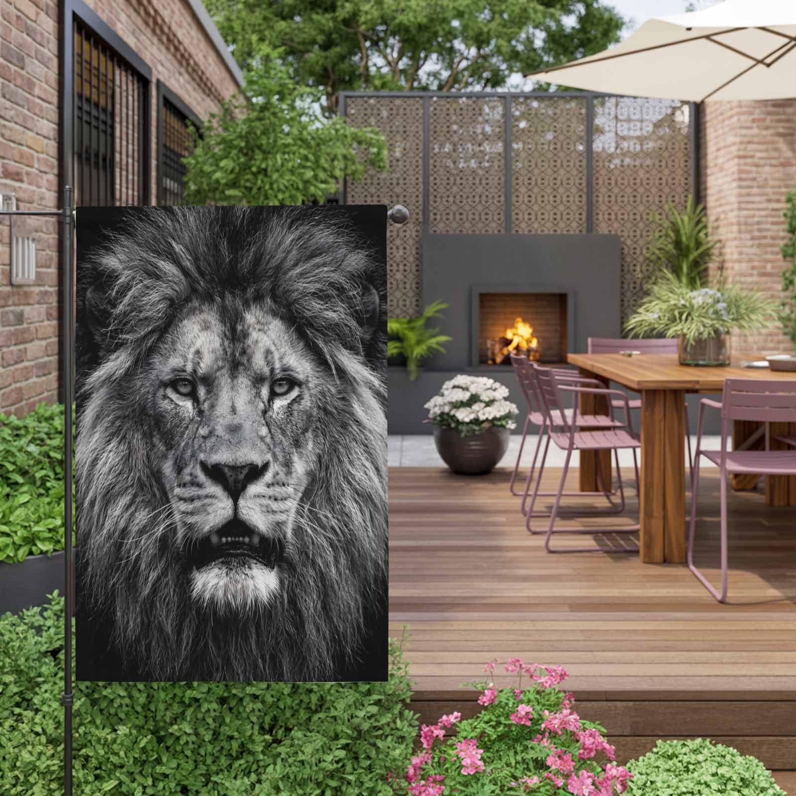 Lion House Flag 28 x 40 Inches, Modern Minimalist Black White Powerful Wild Animal Lion Head Weather Proof Outdoor Patio Flags Double Sided Small House Decoration for Yard Lawn Outside Home