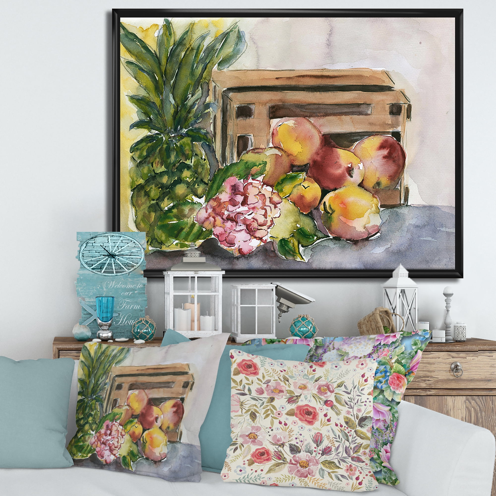 Designart 'Historic Fruits V' Farmhouse Framed Canvas Wall Art Print