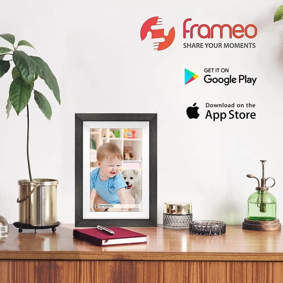 Frameo 10.1 Inch WiFi Digital Picture Frame,1280 * 800IPS HD Cloud Smart Digital Photo Frame,32GB Storage, Wall Mountable, Auto-Rotate,Easy to Share Photos or Videos via FRAMEO APP (Wood Frame)