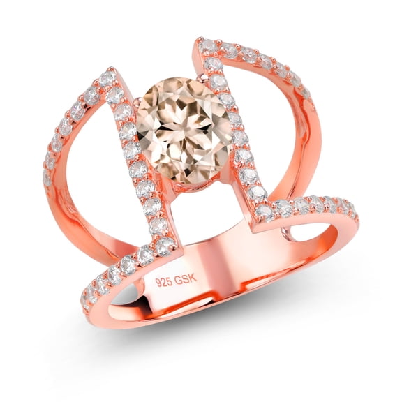 Gem Stone King 1.66 Ct Oval Peach Morganite 18K Rose Gold Plated Sterling Silver Ring (Size 7) (Size 7)